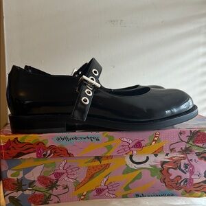 Jeffrey Campbell Black Patent Mary Jane Flats with Buckle Strap